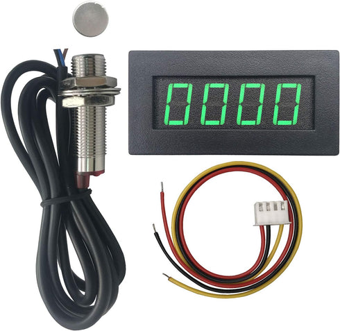 DIGITEN 4 Digital Green LED Tachometer RPM Speed Meter + Hall Proximity Switch Magnet Sensor NPN for Lathe Conveyor Belt...